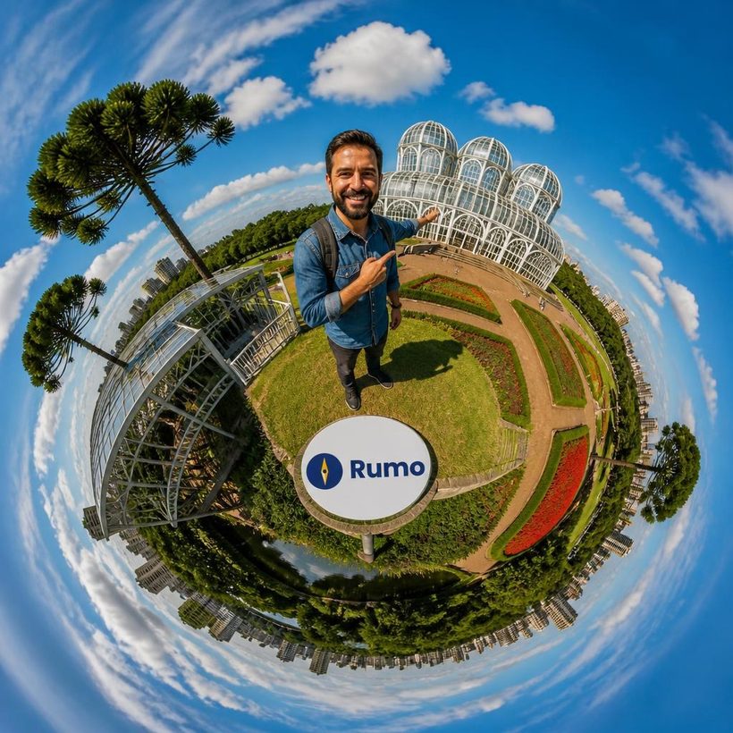 A cidade como planeta: mini planeta com a marca fictícia Rumo