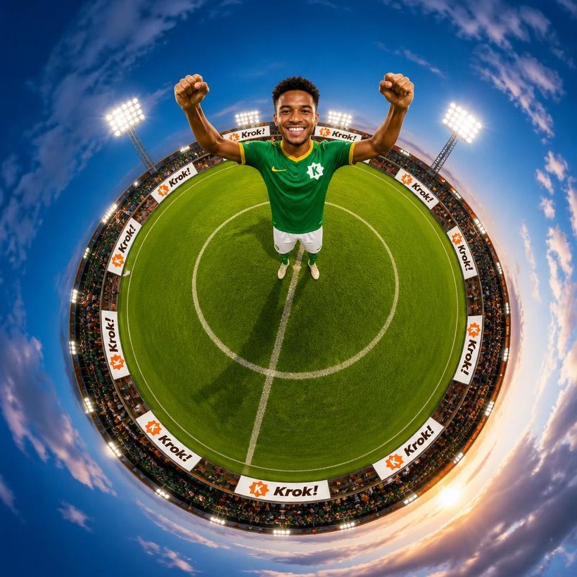 O estádio na palma da mão: mini planeta com a marca fictícia Krok!