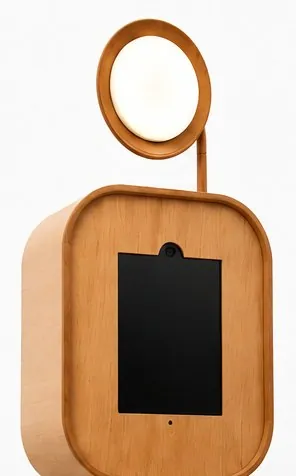 Totem Retrô, detalhe da tela e luminária